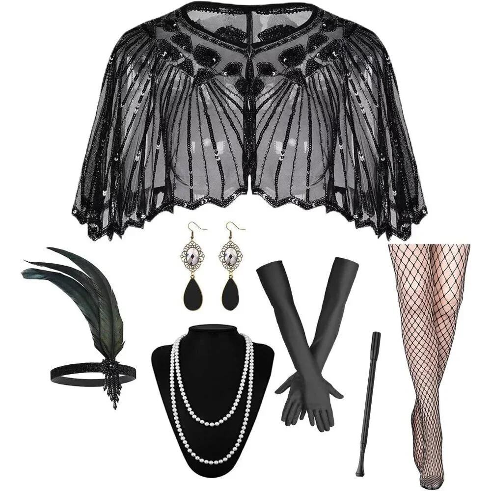 1920s Flapper Accessories Set Retro Roaring 20s Womens Costume Jewelry